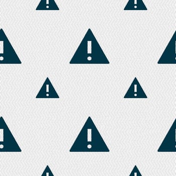 Attention sign icon. Exclamation mark. Hazard warning symbol. Seamless pattern with geometric texture. illustration