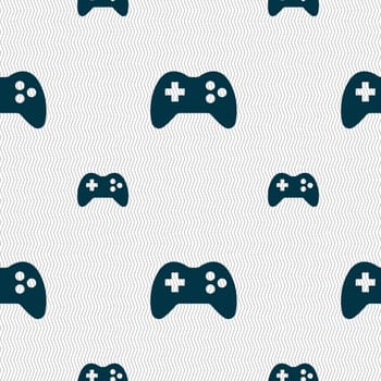 Joystick sign icon. Video game symbol. Seamless pattern with geometric texture. illustration