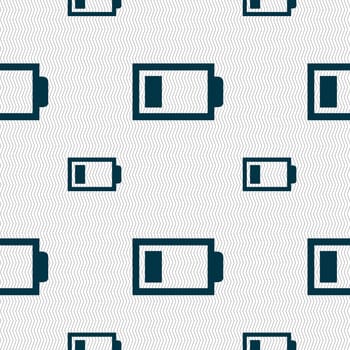 Battery low level sign icon. Electricity symbol. Seamless pattern with geometric texture. illustration