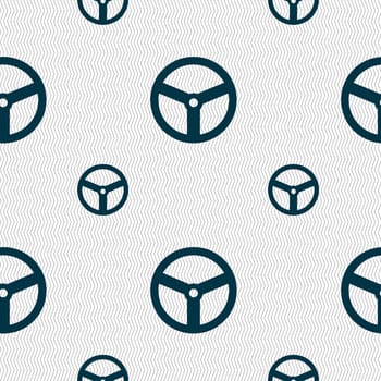 Steering wheel icon sign. Seamless pattern with geometric texture. illustration