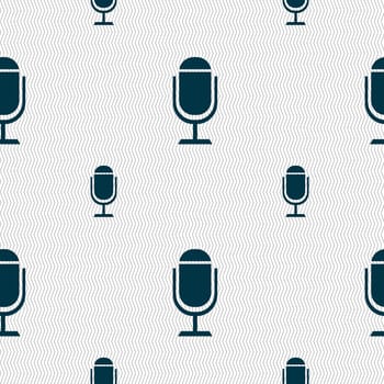 Microphone icon. Speaker symbol. Live music sign. Seamless pattern with geometric texture. illustration