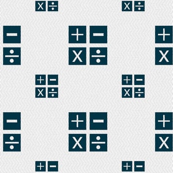 Multiplication, division, plus, minus icon Math symbol Mathematics. Seamless pattern with geometric texture. illustration