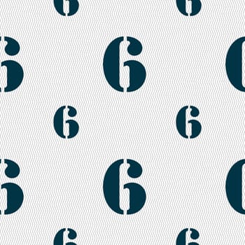 number six icon sign. Seamless pattern with geometric texture. illustration