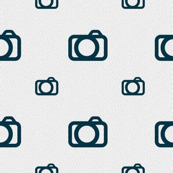 Photo camera sign icon. Digital photo camera symbol. Seamless pattern with geometric texture. illustration