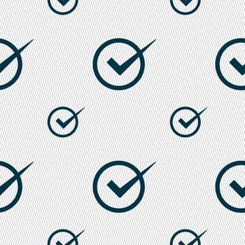 Check mark sign icon. Checkbox button. Seamless pattern with geometric texture. illustration