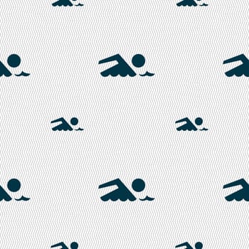 Swimming sign icon. Pool swim symbol. Sea wave. Seamless pattern with geometric texture. illustration