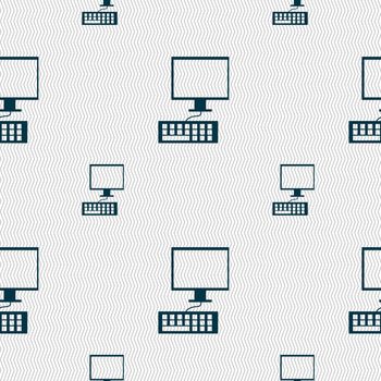 Computer monitor and keyboard Icon. Seamless pattern with geometric texture. illustration