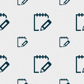 Edit document sign icon. Seamless pattern with geometric texture. illustration