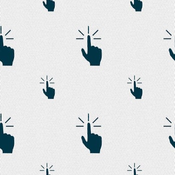 Click here hand icon sign. Seamless pattern with geometric texture. illustration