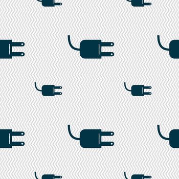 Electric plug sign icon. Power energy symbol. Seamless pattern with geometric texture. illustration