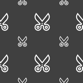 scissors icon sign. Seamless pattern on a gray background. illustration