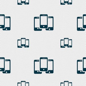 Smartphone sign icon. Support symbol. Call center. Seamless pattern with geometric texture. illustration