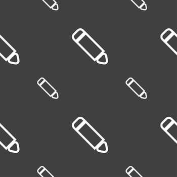 Pen icon sign. Seamless pattern on a gray background. illustration