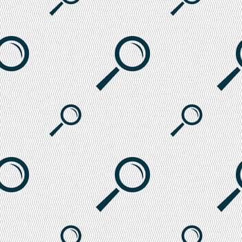 Magnifier glass sign icon. Zoom tool button. Navigation search symbol. Seamless pattern with geometric texture. illustration