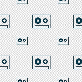 cassette sign icon. Audiocassette symbol. Seamless pattern with geometric texture. illustration
