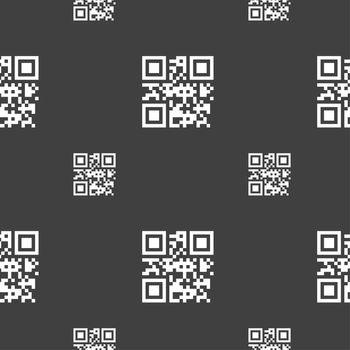 Qr code icon sign. Seamless pattern on a gray background. illustration