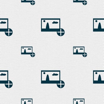 Plus, add File JPG sign icon. Download image file symbol. Seamless pattern with geometric texture. illustration