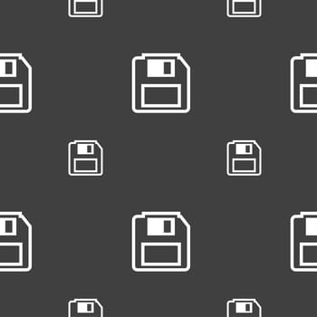 floppy disk icon sign. Seamless pattern on a gray background. illustration