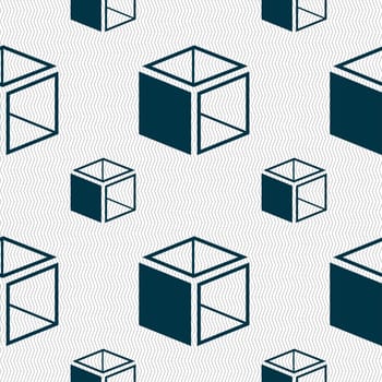 3d cube icon sign. Seamless pattern with geometric texture. illustration