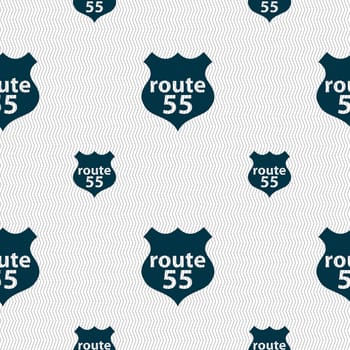 Route 55 highway icon sign. Seamless pattern with geometric texture. illustration