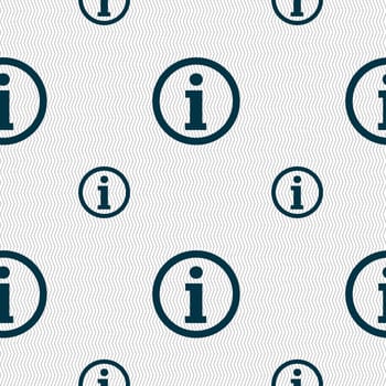 Information sign icon. Info speech bubble symbol. Seamless pattern with geometric texture. illustration