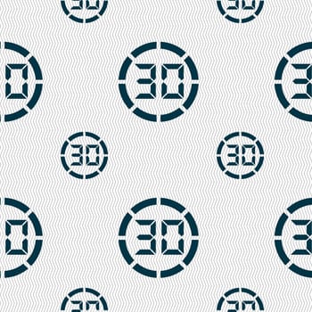 30 second stopwatch icon sign. Seamless pattern with geometric texture. illustration