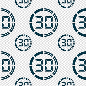 30 second stopwatch icon sign. Seamless pattern with geometric texture. illustration
