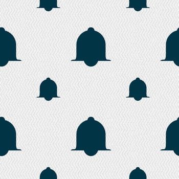 Alarm bell sign icon. Wake up alarm symbol. Speech bubbles information icons.. Seamless pattern with geometric texture. illustration