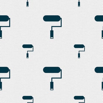 Paint roller sign icon. Painting tool symbol. Seamless pattern with geometric texture. illustration