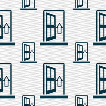 Door, Enter or exit icon sign. Seamless pattern with geometric texture. illustration