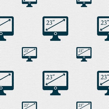 diagonal of the monitor 23 inches icon sign. Seamless pattern with geometric texture. illustration