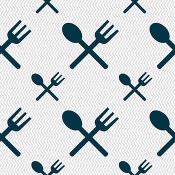 Fork and spoon crosswise, Cutlery, Eat icon sign. Seamless pattern with geometric texture. illustration