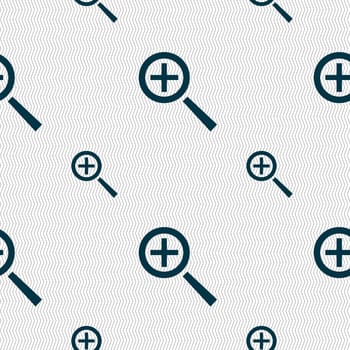 Magnifier glass, Zoom tool icon sign. Seamless pattern with geometric texture. illustration