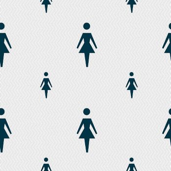 Female sign icon. Woman human symbol. Women toilet. Seamless pattern with geometric texture. illustration