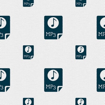 Audio, MP3 file icon sign. Seamless pattern with geometric texture. illustration