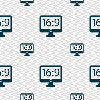 Aspect ratio 16:9 widescreen tv icon sign. Seamless pattern with geometric texture. illustration