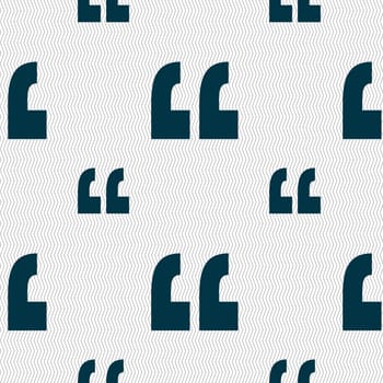 Quote sign icon. Quotation mark symbol. Double quotes at the end of words. Seamless pattern with geometric texture. illustration