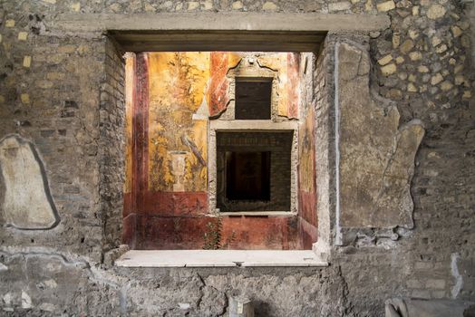 NAPLES, ITALY - MARCH 1:  Ancient roman fresco represented a scene of Roman mitology in the Villa Oplontis: March 1, 2015 in Naples, Italy