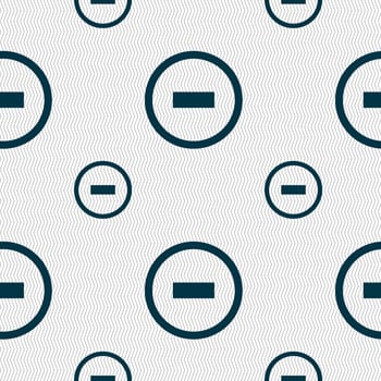 Minus sign icon. Negative symbol. Zoom out. Seamless pattern with geometric texture. illustration