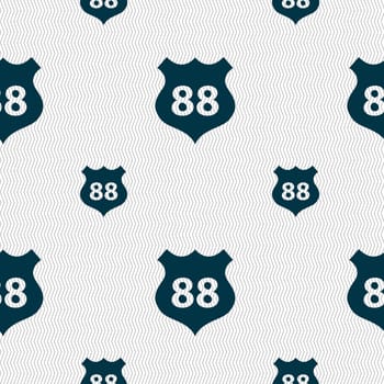 Route 88 highway icon sign. Seamless pattern with geometric texture. illustration