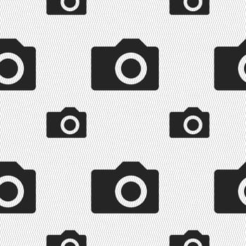 Digital photo camera icon sign. Seamless pattern with geometric texture. illustration