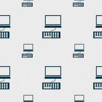 Computer monitor and keyboard Icon. Seamless pattern with geometric texture. illustration