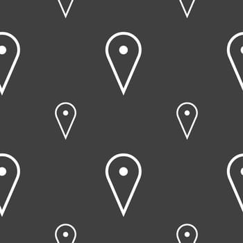 map poiner icon sign. Seamless pattern on a gray background. illustration