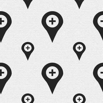 Plus Map pointer, GPS location icon sign. Seamless pattern with geometric texture. illustration