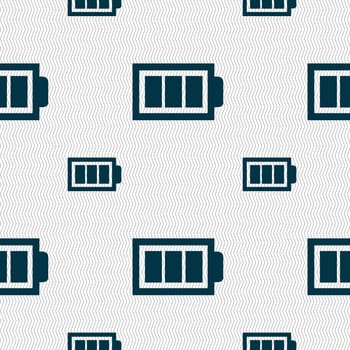 Battery fully charged sign icon. Electricity symbol. Seamless pattern with geometric texture. illustration