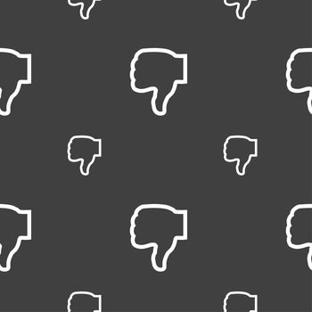 Dislike icon sign. Seamless pattern on a gray background. illustration