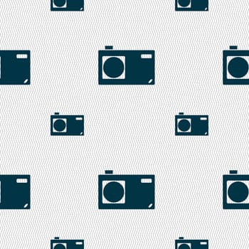 Photo camera sign icon. Digital symbol. Seamless pattern with geometric texture. illustration