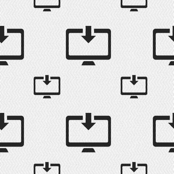 Download, Load, Backup icon sign. Seamless pattern with geometric texture. illustration