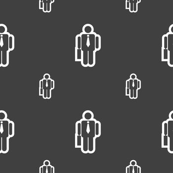 businessman icon sign. Seamless pattern on a gray background. illustration