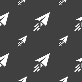 Paper airplane icon sign. Seamless pattern on a gray background. illustration